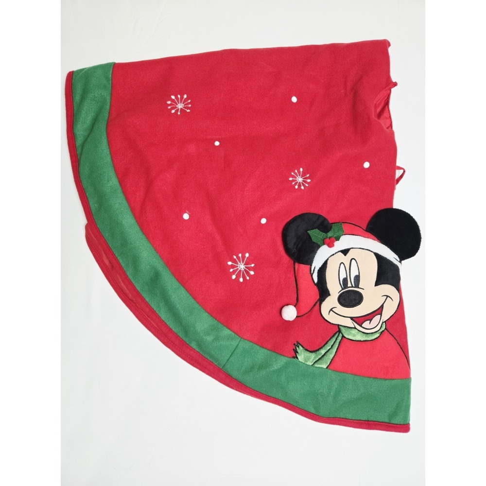 Disney Mickey and Minnie Mouse Christmas tree skirt red fabric 47"